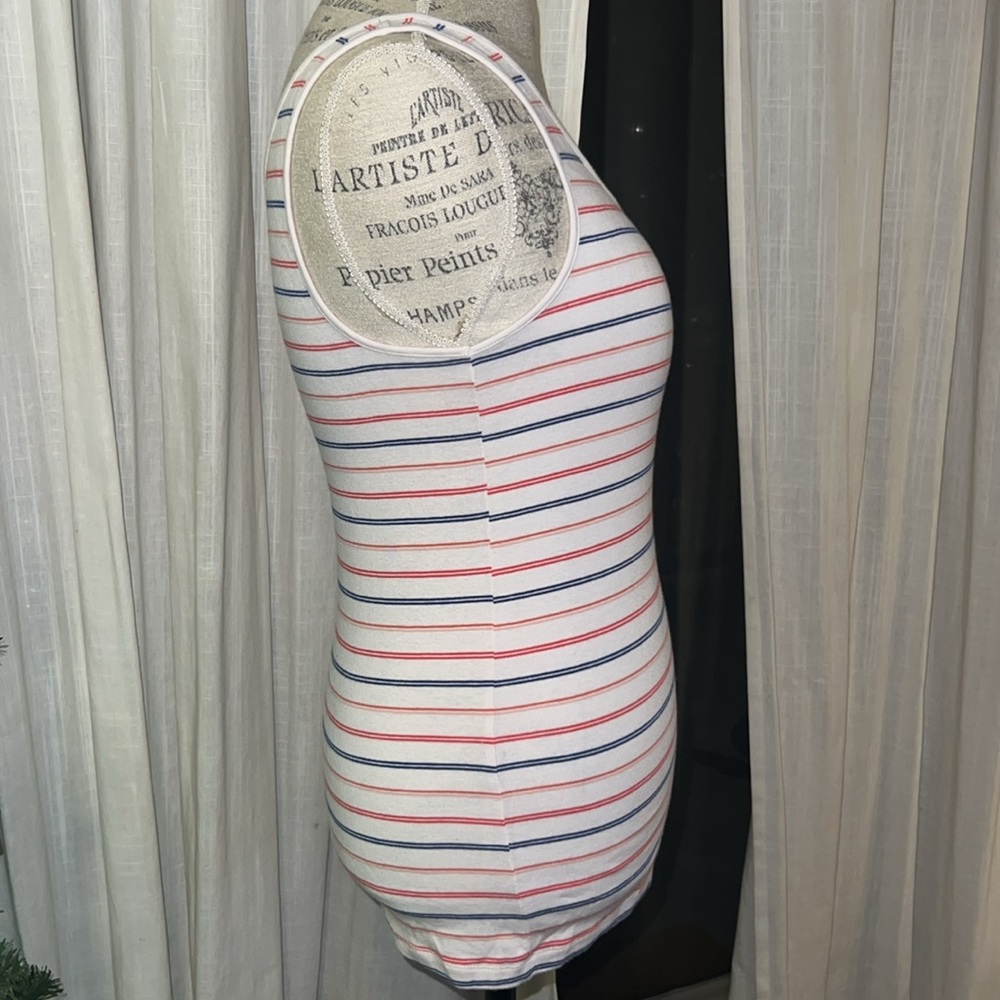 a new day red white blue striped sleeveless women’s shirt tank top casual medium - Picture 3 of 8